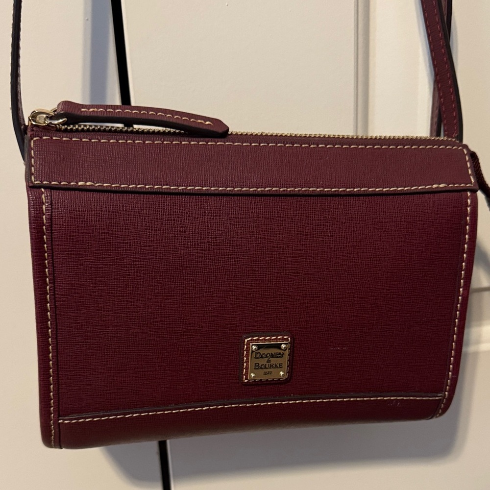 Dooney & Bourke Saffiano Leather Cranberry Zip Crossbody Bag